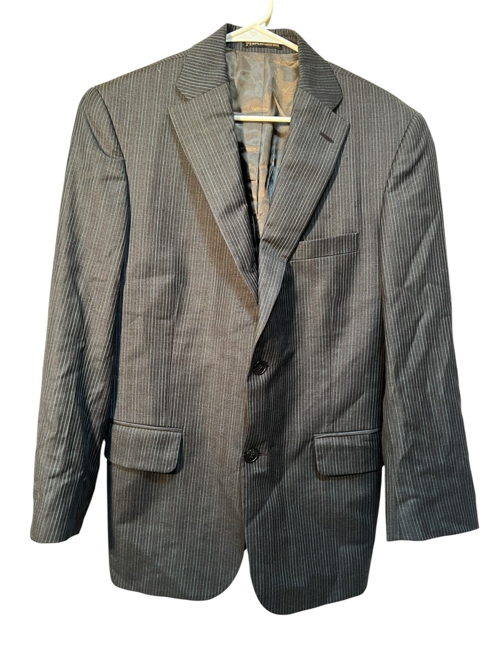 Innocenti Men's Size 40T Suit Jacket 2 Button Black Blue Stripes Lined Imported